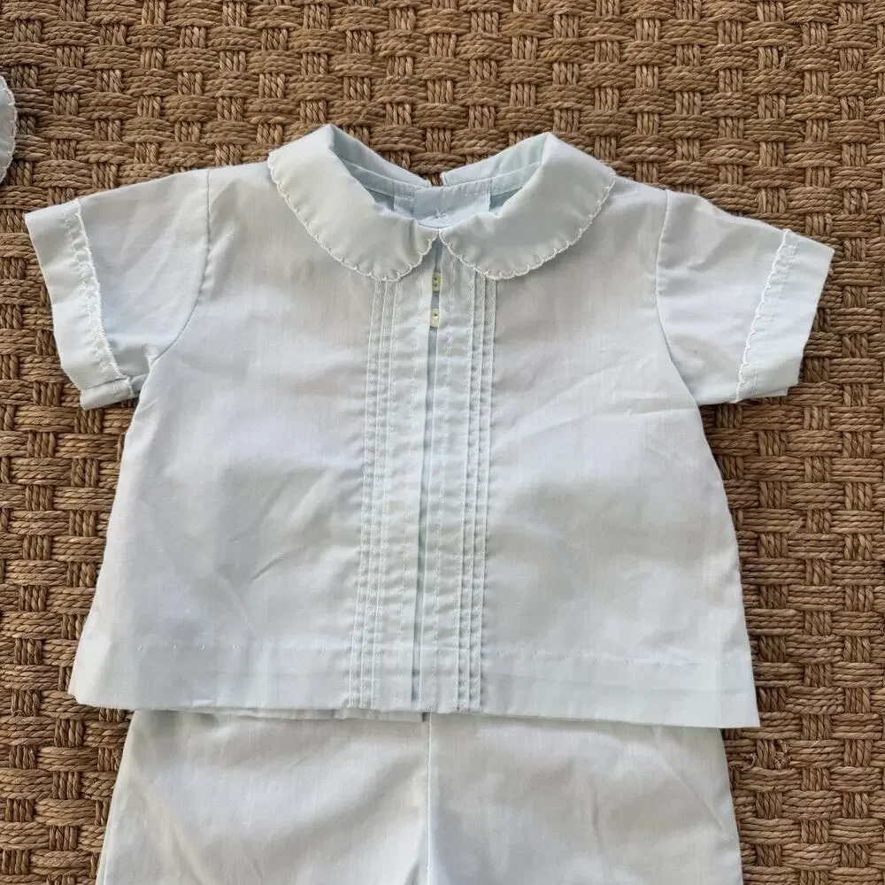 Vintage Baby Boy Heirloom Set With Bonnet Pale Blue Color
